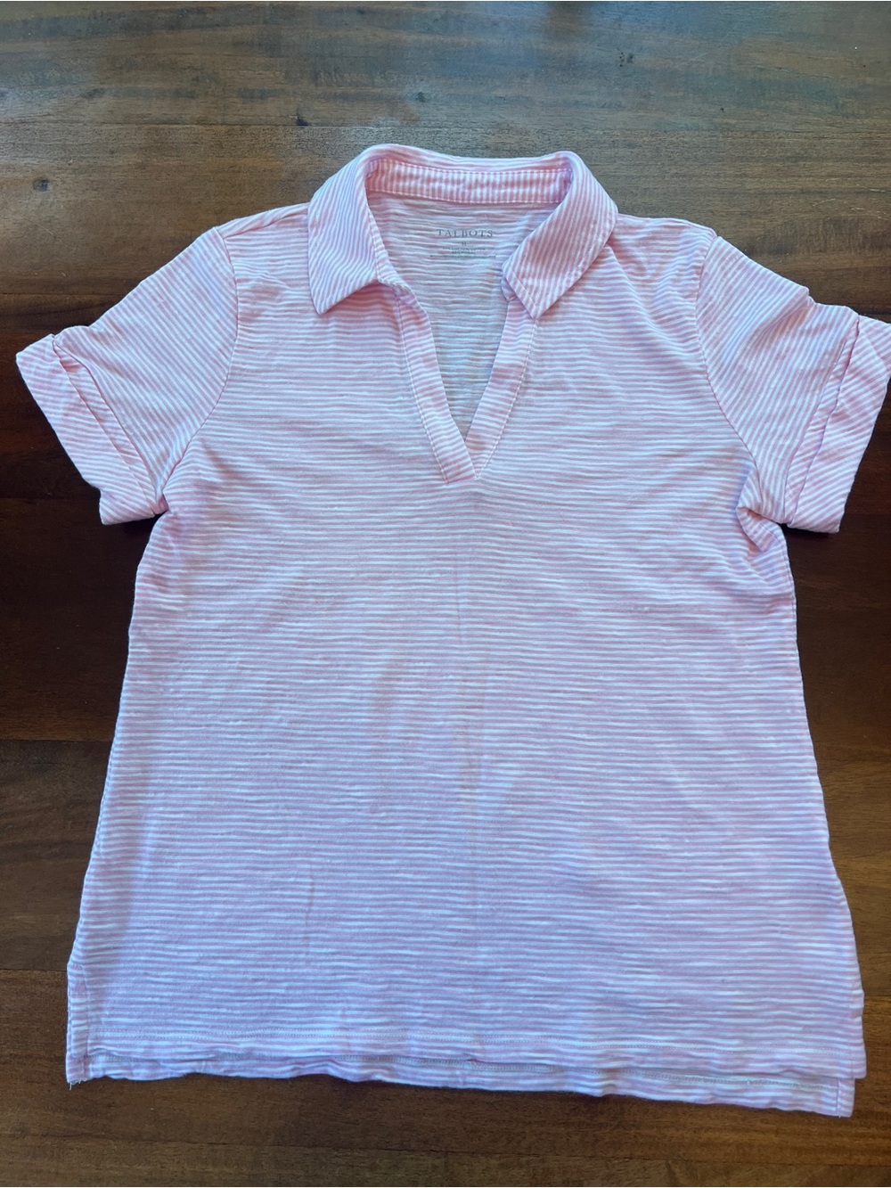 Talbots Women’s Cotton Pink Striped Polo Size M